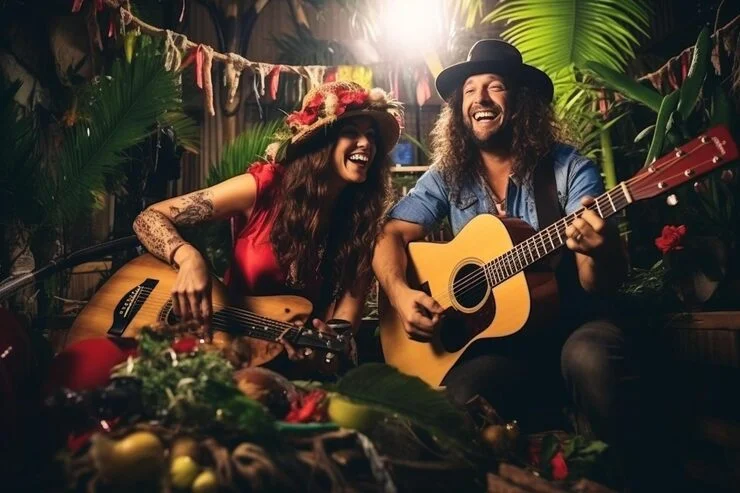 Live musicians on the Puerto Vallarta Malecón playing guitar.