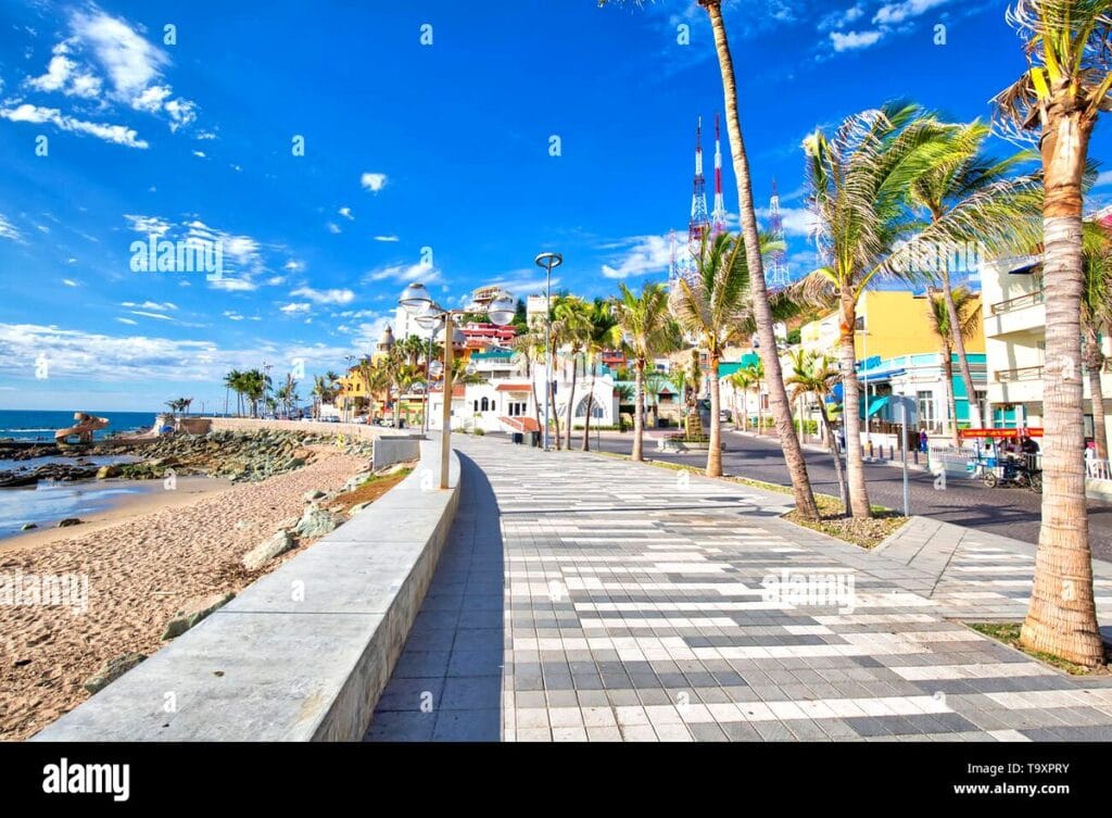 Scenic view of Mazatlan malecon and ocean coastline in Sinaloa Mexico